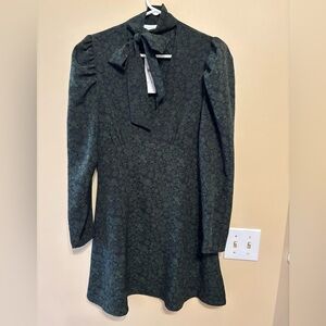 Topshop Dark Green Floral Long Sleeve Dress